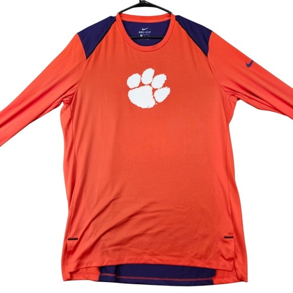 Clemson Tigers Long Sleeve T-Shirt Athletic Top‎ Orange Nike Dri-FIT size large - Picture 1 of 9